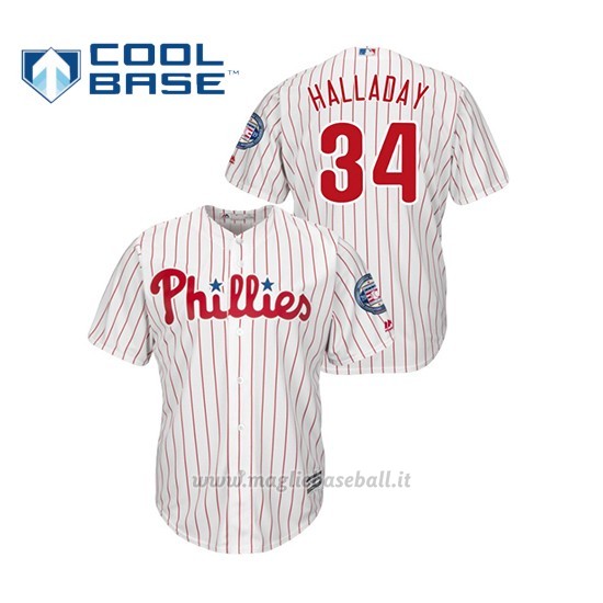 Maglia Baseball Hombre Philadelphia Phillies 34 Roy Halladay Cool Base Majestic 2019 Hall Of Fame Induction Bianco
